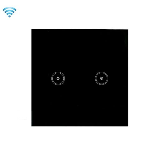 2 Gang Black Wifi Wall Touch Panel Switch, Voice & Remote Control - 1