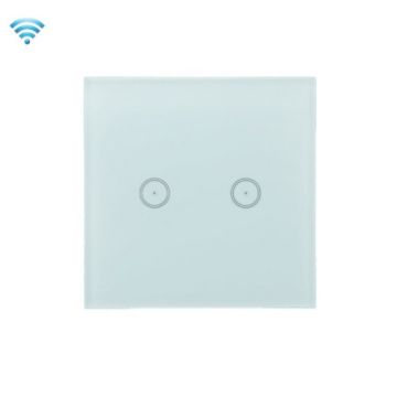 White 2 Gang Wifi Wall Touch Panel Switch, Voice & Mobile Control - 1