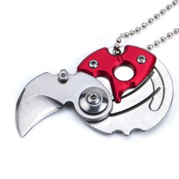 Red Mini Folding Blade Knife Keychain Multitool for Survival - 1