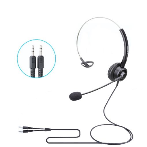 VT200 Single Ear Operator Headset with Mic, 3.5mm Double Plug PC Head - 1