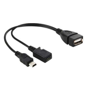 Mini USB AM + Micro 5 Pin AF to USB 2.0 Female Cable, 20cm - 1