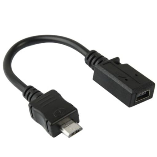 Mini USB Female to Micro USB Male Adapter Cable, 13cm, Black - 1