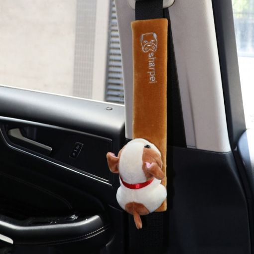 Brown Dog Cartoon Seat Belt Cushion, Anti-Strangled, 23cm - 1