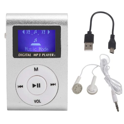 Silver Gray Mini Lavalier MP3 Music Player with Earphones - 1