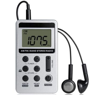 HRD-103 Silver FM/AM Two Band Portable Radio with Lanyard & Headset - 1