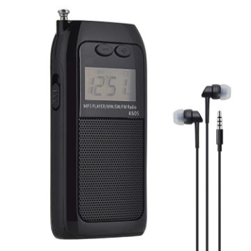 K-605 Portable FM/AM/SW Radio w/ TF Card Support (Black) - 1