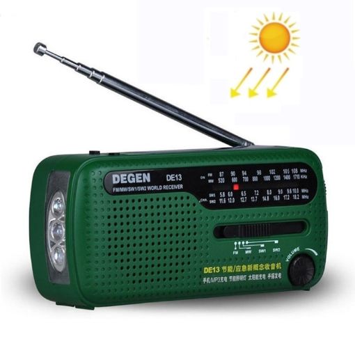 DE13 Green Hand-Cranked Solar Charging Emergency Outdoor Radio - 1