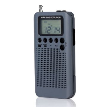 Mini Portable FM + AM Radio with Loudspeaker HRD-104 (Grey) - 1