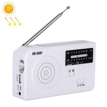 Solar Powered RD-638T AM/FM Radio Flashlight with Dynamo (White) - 1