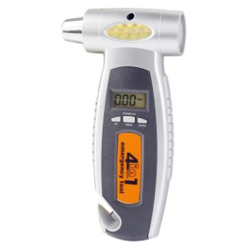 4 in 1 Digital Tire Gauge, Flashlight, Hammer, Seat Belt Cutter Tool - 1