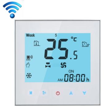 WiFi AC Thermostat for 4-Pipe Fan Coil Unit, LCD Display (White) - 1