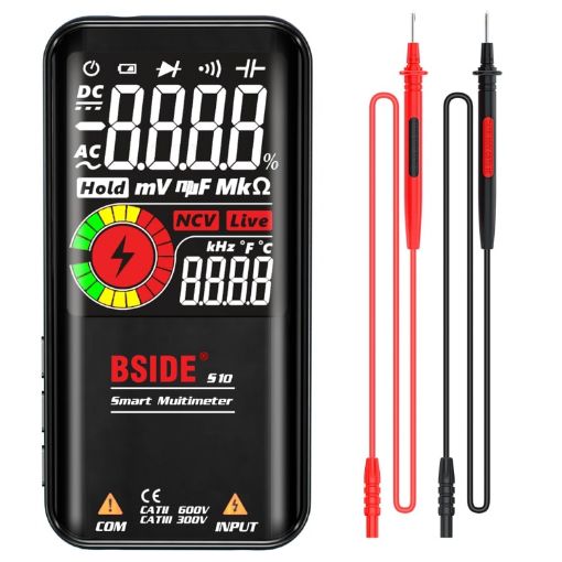 BSIDE Digital Multimeter 9999 Counts LCD Display, S10 Battery Black - 1