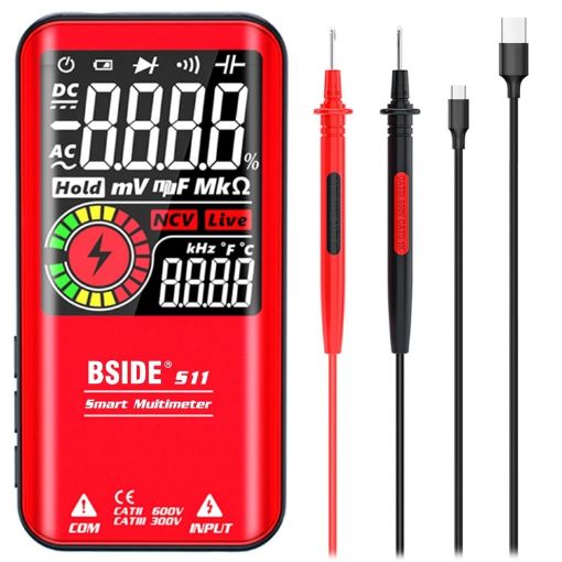 BSIDE Digital Multimeter 9999 Counts LCD DC AC Voltage S11 Red Version - 1