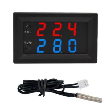 W2809 Dual Display Thermostat NTC Temperature Control (Black) - 1