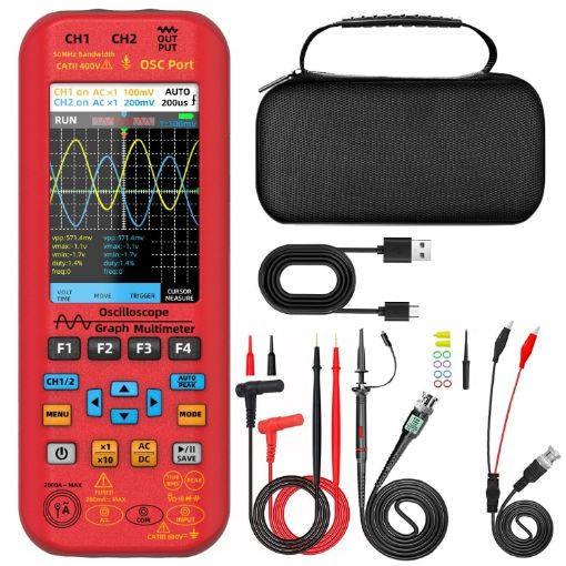 BSIDE O9 Digital 50MHz Dual Channel Oscilloscope Multimeter Red - 1