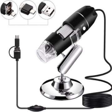 1600X USB Digital Microscope with 8 LED & Stand - Black - 1
