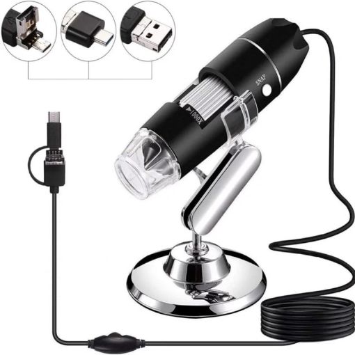 1600X USB Digital Microscope with 8 LED & Stand - Black - 1
