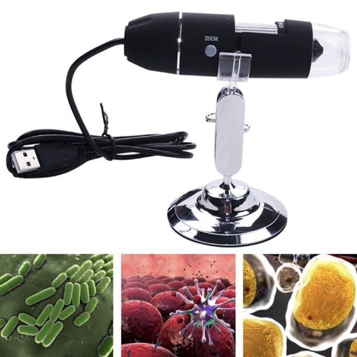USB Digital Microscope 1000X with 0.3MP Sensor & Stand - 8 LED, Black - 1