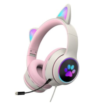Grey AKZ-022 Cat Ear Foldable LED Headset with USB & 3.5mm Mic - 1