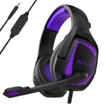 Anivia MH602 Black Purple 3.5mm Wired Gaming Headset w/ Mic - 1