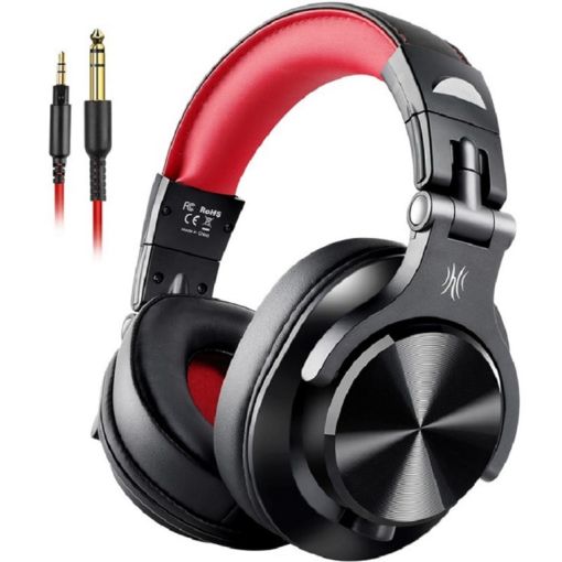 OneOdio A71 Wired Headphone with Mic, Noise Reduction, Red Black - 1