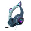 AKZ-022 Cat Ear LED Headset USB + 3.5mm with Mic (Dark Blue) - 1
