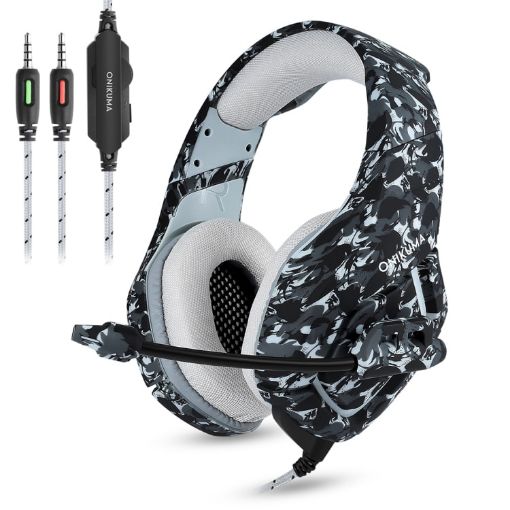 ONIKUMA K1-B Grey Camo Gaming Headphones w/ Mic & Noise Canceling - 1