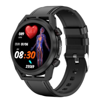 ET310 Smart Watch, IP67, ECG, Temp Monitoring, 1.39" IPS, Leather Band - 1