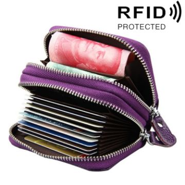 Purple Genuine Leather RFID Blocking Card Holder Wallet - 1