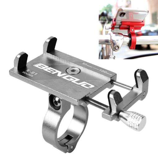 Silver Aluminum Alloy Phone Bracket for Motorcycle Handlebars - 1