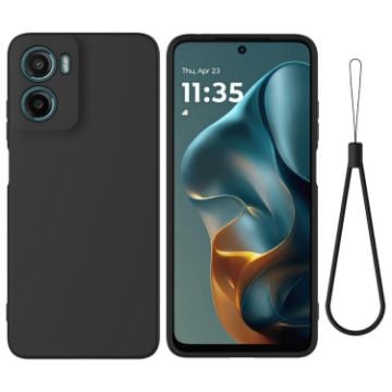 Moto G05/E15 Black Liquid Silicone Dropproof Phone Case - 1
