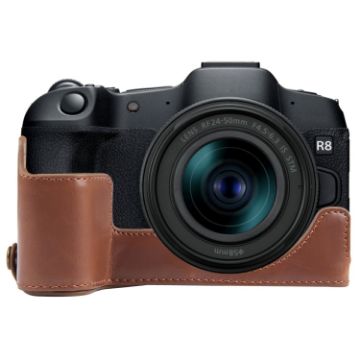 Canon EOS R8 PU Leather Camera Half Case Base, Coffee Color - 1
