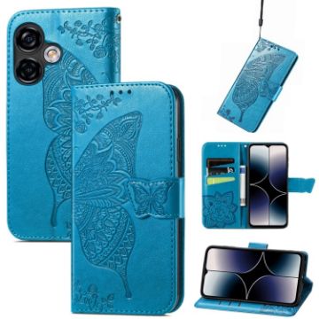 Ulefone Note 16 Pro Leather Phone Case in Blue - Butterfly Love Flower - 1