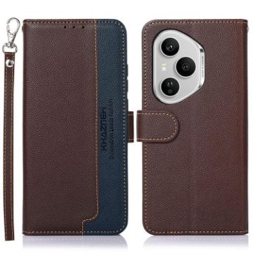Khazneh Litchi Texture Leather RFID Phone Case, Brown, 160.8mm - 1