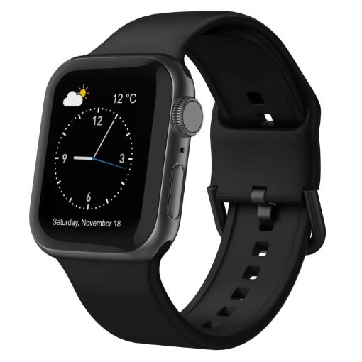 Apple Watch SE 2022 44mm Black Silicone Pin Buckle Band - 1