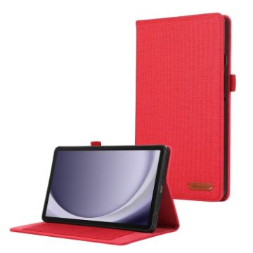 Galaxy Tab A9 Red Fabric Texture Flip Leather Case - 1