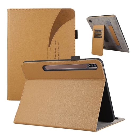 Samsung Galaxy Tab S7 Lite/S7+ Leather Tablet Case, Brown Litchi Texture - 1