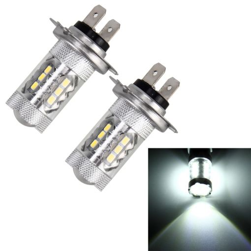 H7 5W Auto Fog Lights - 16 SMD-2835 LED Bulbs, White, 250LM, 2PCS - 1