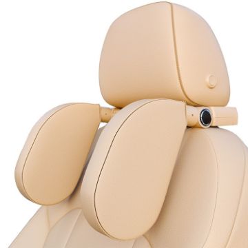 Adjustable Beige Car Neck Rest Pillow with Phone Holder & Hook - 1