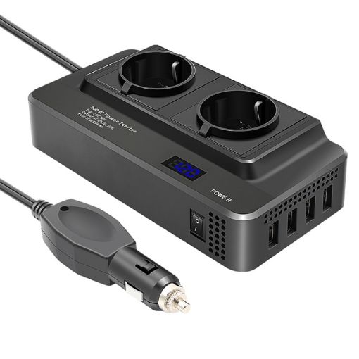 12V 200W Car Smart Digital Display Inverter, EU Plug - 1