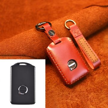 Volvo Car Cowhide Leather Key Cover Case (Red, Single Slit Style) - 1