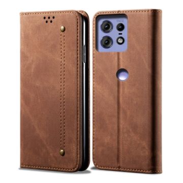 Motorola Edge 50 Pro 5G Denim Texture Leather Flip Case (Brown) - 1