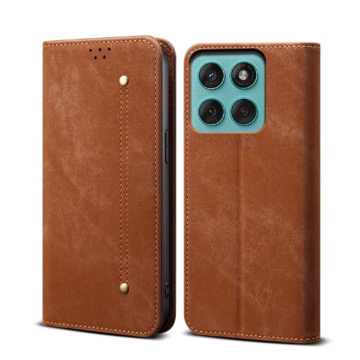 Motorola Edge 60 Pro Brown Flip Case with Denim Texture Leather - 1
