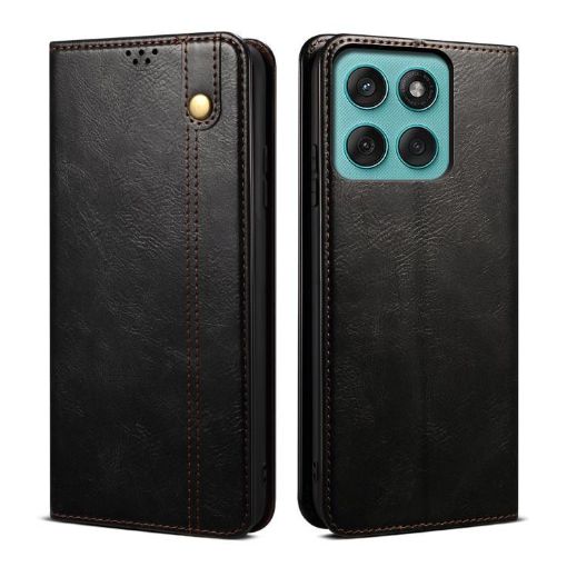Moto G86 Power Leather Case - Crazy Horse Texture (Black) - 1
