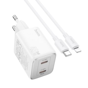 hoco N42 Elogiado PD45W Dual-Port Charger with Type-C to 8 Pin Cable - 1