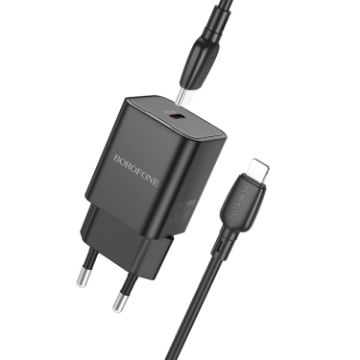BOROFONE BN13 PD30W Charger with Type-C to 8 Pin Cable, EU Plug - 1