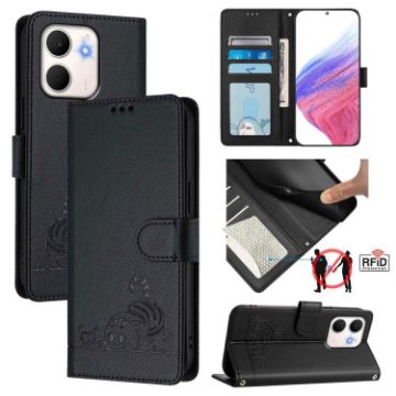 OPPO A5x 4G/5G Cat Rat Embossed RFID Leather Case with Lanyard - 1