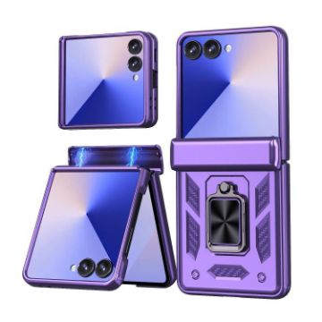 Galaxy Z Flip7 5G Purple Sliding Window Case with Ring Stand - 1