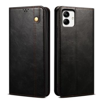 Samsung Galaxy A07 Leather Case - Oil Wax Crazy Horse Texture (Black) - 1