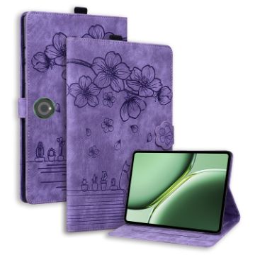 OnePlus Pad/Pad Pro 12.1 Cartoon Sakura Cat Leather Case (Purple) - 1